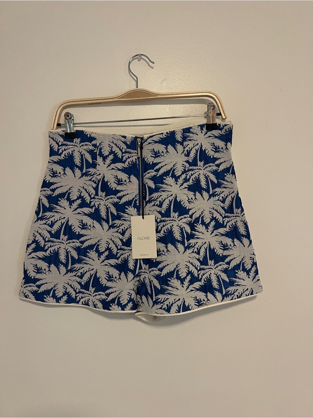 Alexis Carla Blue and White Palm-Print High-Waist Shorts